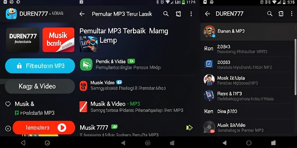 Antarmuka pengguna DUREN777 yang menarik dan fungsional untuk Pemutar MP3.