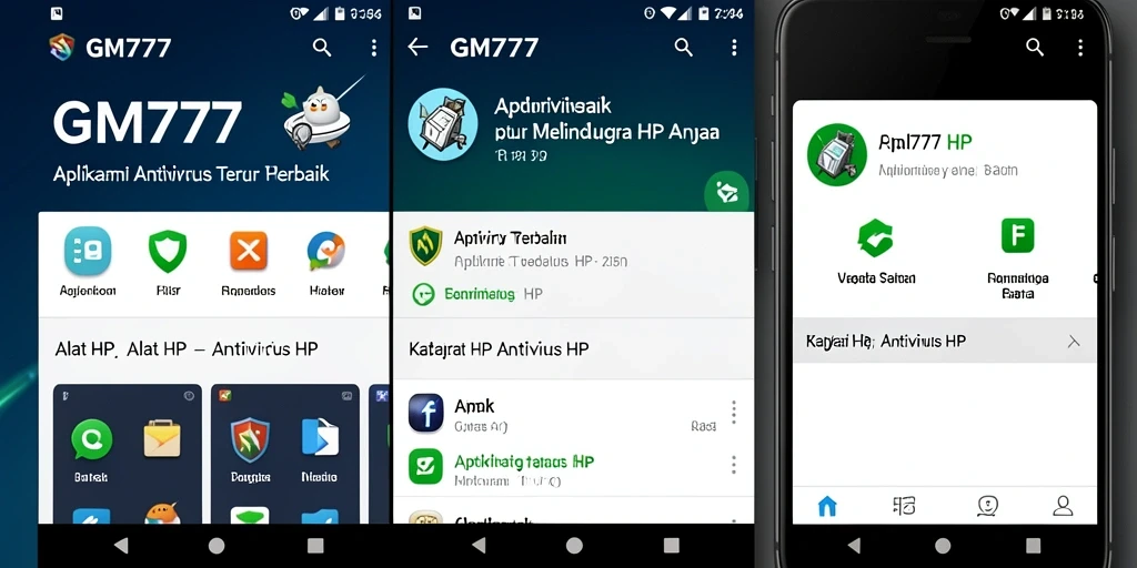 Antarmuka GM777 menampilkan fungsi utama aplikasi Antivirus HP.