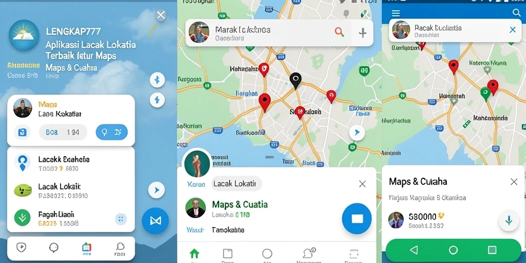 Tampilan antarmuka LENGKAP777 untuk pelacakan lokasi dan cuaca.