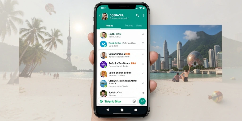 Tampilan antarmuka QQ88ASIA dengan stiker dan status menarik.