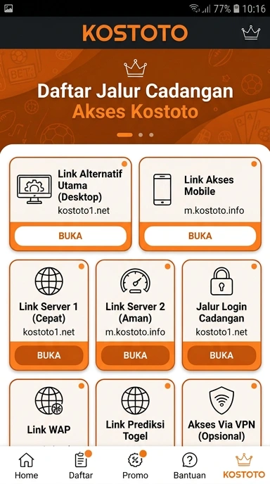 Tampilan link alternatif kostoto