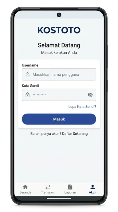 Tampilan halaman login kostoto