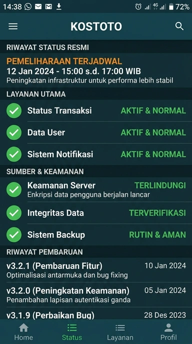 Tampilan kanal resmi kostoto